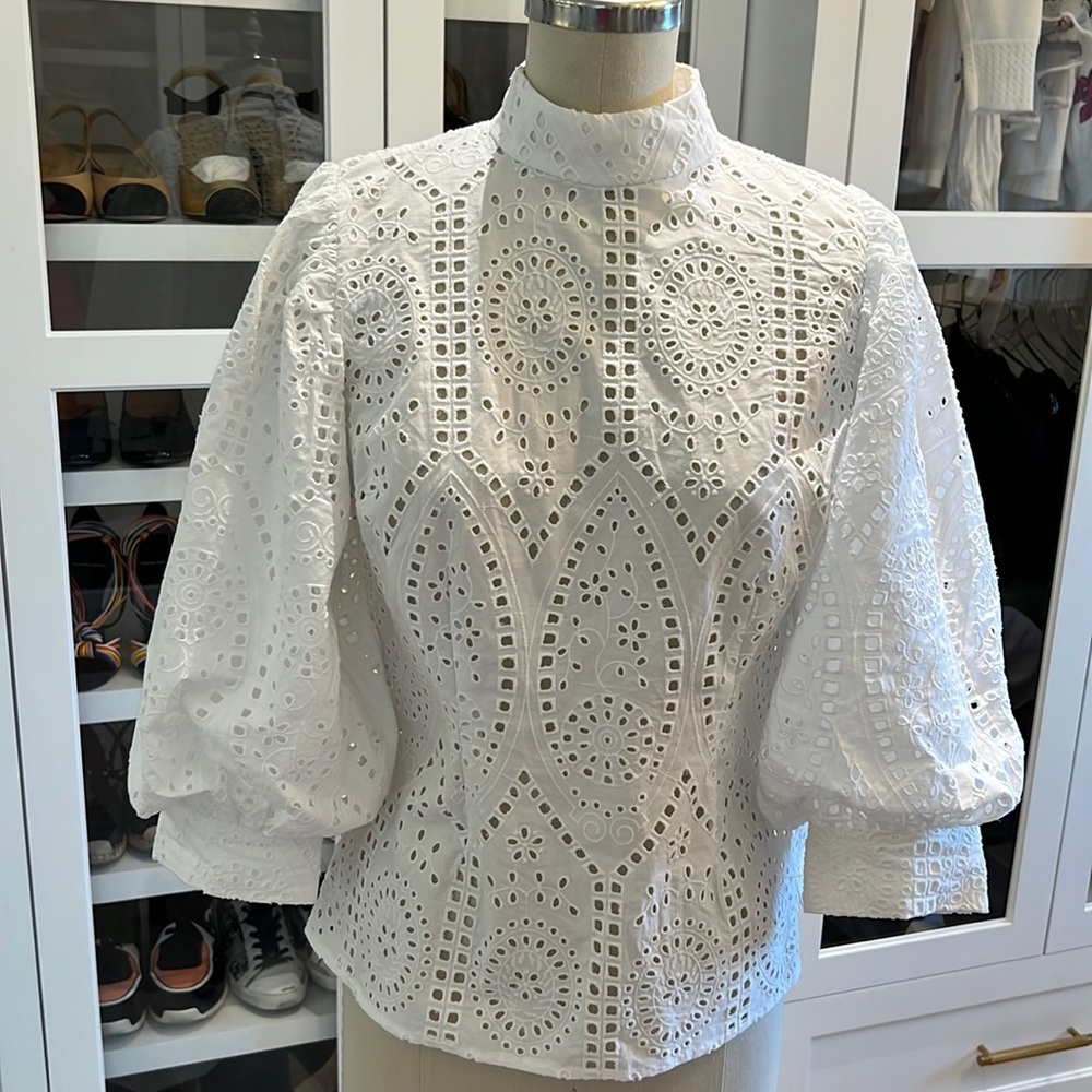 Ganni- White Eyelet Embroidery With Billowy Sleev… - image 3